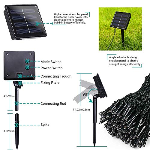 Toodour Solar Red String Lights, 72ft 200 LED 8 Modes Outdoor Stri...