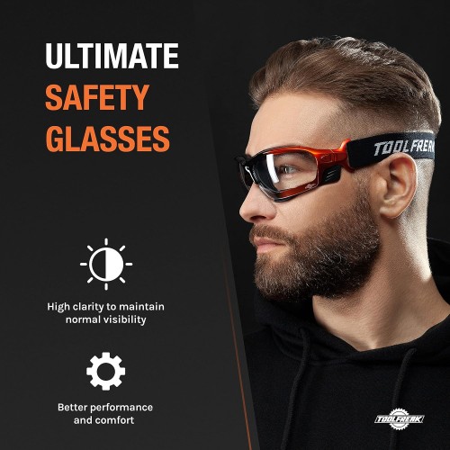 ToolFreak Recka Safety Glasses and Goggles Combo, Rated to ANSI z87.1-2015, Accessories Included
