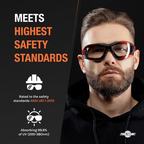 ToolFreak Recka Safety Glasses and Goggles Combo, Rated to ANSI z87.1-2015, Accessories Included
