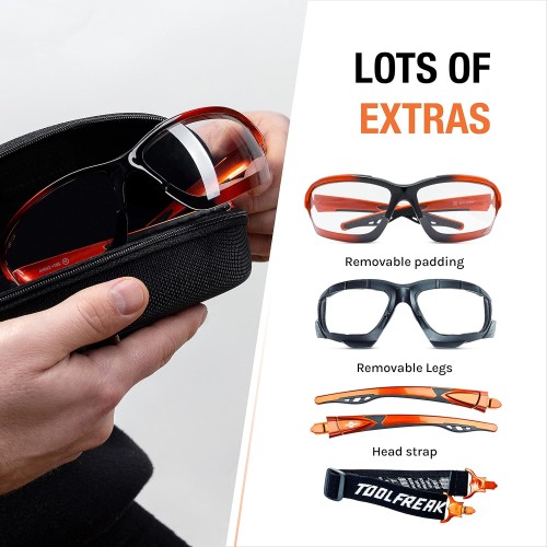 ToolFreak Recka Safety Glasses and Goggles Combo, Rated to ANSI z87.1-2015, Accessories Included