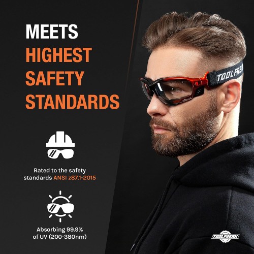 ToolFreak Recka Safety Glasses and Goggles Combo, Rated to ANSI z87.1-2015, Accessories Included