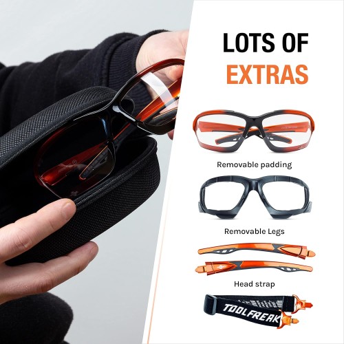 ToolFreak Recka Safety Glasses and Goggles Combo, Rated to ANSI z87.1-2015, Accessories Included