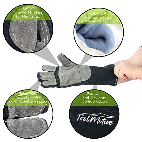 ToolMotive Multi-Purpose Leather Welding Gloves 16 Inch Long- 932°...