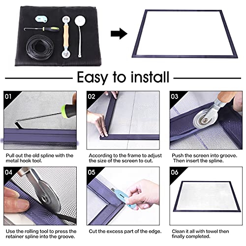 Windows Screen and Screen Door Repair Kit, 48x118 Charcoal Fiber...