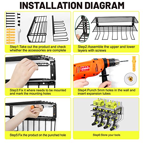 2 Pack Power Tool Organizer Wall Mount,Heavy Duty Metal Drill Hole...