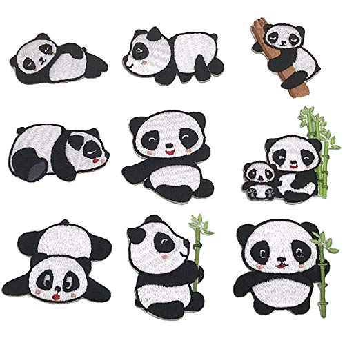 9pcs Multicolor Panda Iron on Patches Embroidered Motif Applique A...