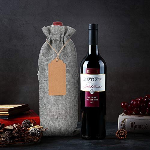 Reusable Burlap Wine Bag, 12 pcs Wine Bottle Gift Bags with Drawst...
