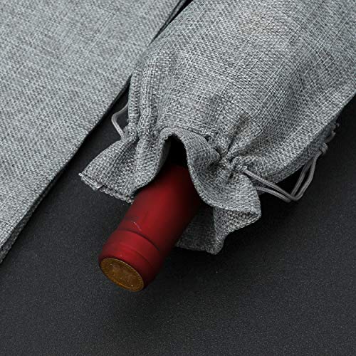 Reusable Burlap Wine Bag, 12 pcs Wine Bottle Gift Bags with Drawst...