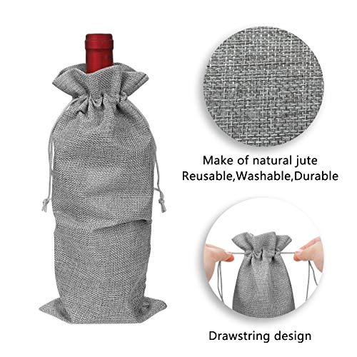 Reusable Burlap Wine Bag, 12 pcs Wine Bottle Gift Bags with Drawst...