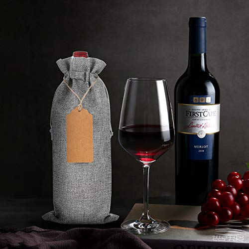 Reusable Burlap Wine Bag, 12 pcs Wine Bottle Gift Bags with Drawst...