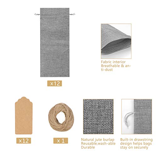Reusable Burlap Wine Bag, 12 pcs Wine Bottle Gift Bags with Drawst...