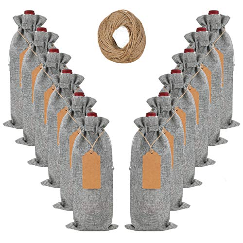 Reusable Burlap Wine Bag, 12 pcs Wine Bottle Gift Bags with Drawst...