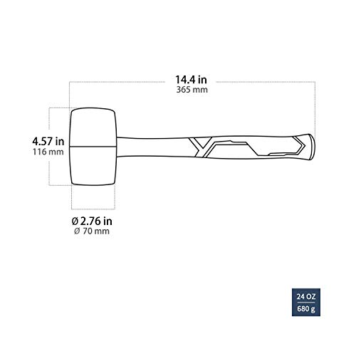 T TOPBUILT Fiberglass Handle Rubber Mallet- Durable Solid Rubber H...