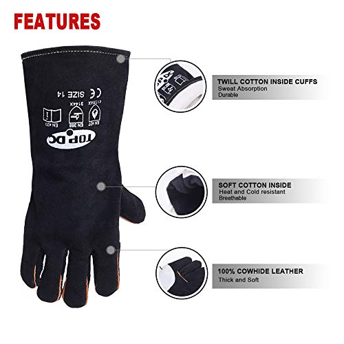 TOPDC 14 Inches, 482℉, Top Cowhide Mig/Stick Welding Gloves Heat R...