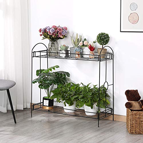 Topeakmart 2-Tier Metal Plant Stand Outdoor/Indoor Flower Stand Ra...