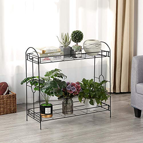 Topeakmart 2-Tier Metal Plant Stand Outdoor/Indoor Flower Stand Ra...