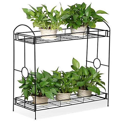 Topeakmart 2-Tier Metal Plant Stand Outdoor/Indoor Flower Stand Ra...
