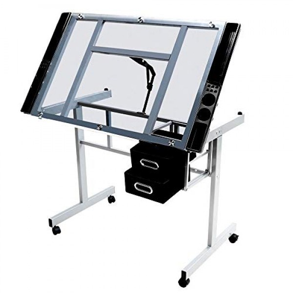 Topeakmart Glass Adjustable Rolling Drafting Drawing Artists Table...