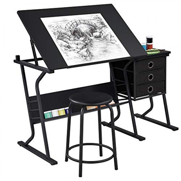 Topeakmart Height Adjustable Craft Drafting Table Desk Studio Work...