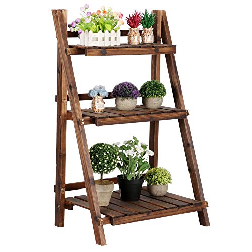 Topeakmart Plant Rack Stands Shelf - 3 Tier Wooden Plant Flower Po...