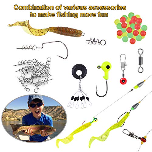 TOPFORT 187pcs Fishing Accessories Kit, Including Jig Hooks, Bulle...