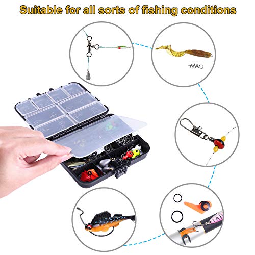 TOPFORT 187pcs Fishing Accessories Kit, Including Jig Hooks, Bulle...