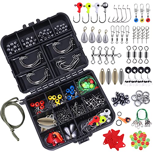 TOPFORT 187pcs Fishing Accessories Kit, Including Jig Hooks, Bulle...