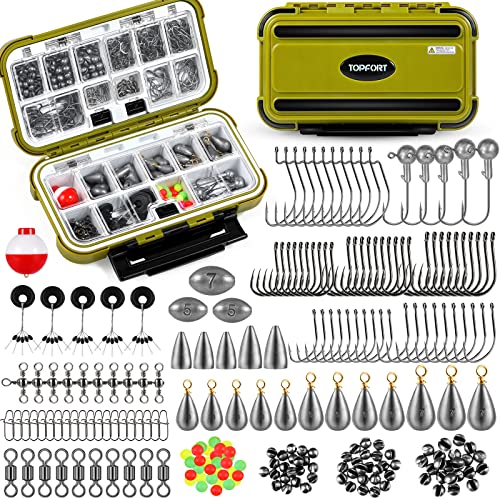 TOPFORT 251pcs Fishing Accessories Kit, Including Jig Hooks, Bulle...