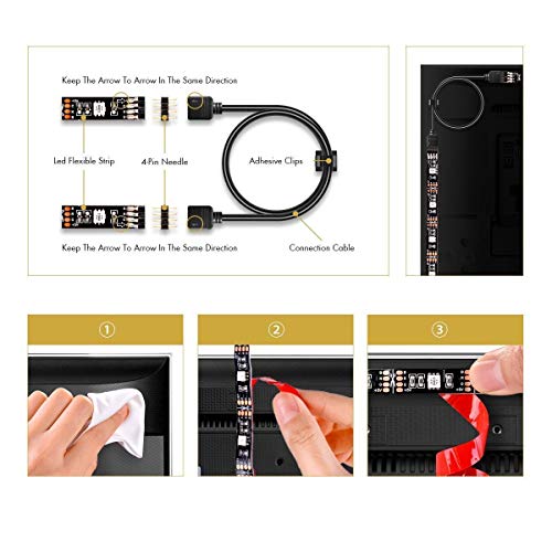 USB LED Strip Light Kit,Topled Light 4 Pre-Cut Strips & 3 Wire Mo...