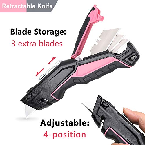 TOPLINE 2-Pack Aluminum Pink Utility Knife, Heavy Duty Retractable...