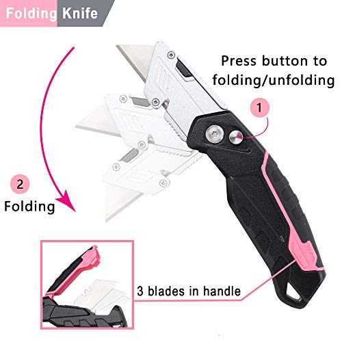 TOPLINE 2-Pack Aluminum Pink Utility Knife, Heavy Duty Retractable...