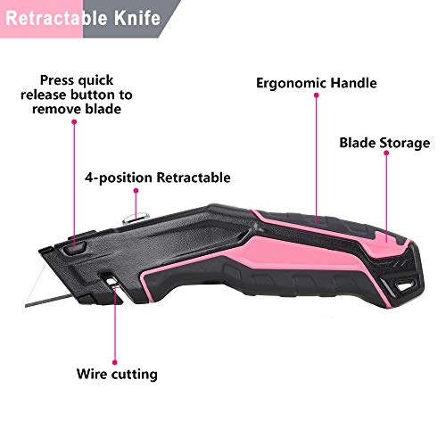 TOPLINE 2-Pack Aluminum Pink Utility Knife, Heavy Duty Retractable...