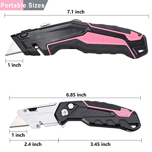TOPLINE 2-Pack Aluminum Pink Utility Knife, Heavy Duty Retractable...
