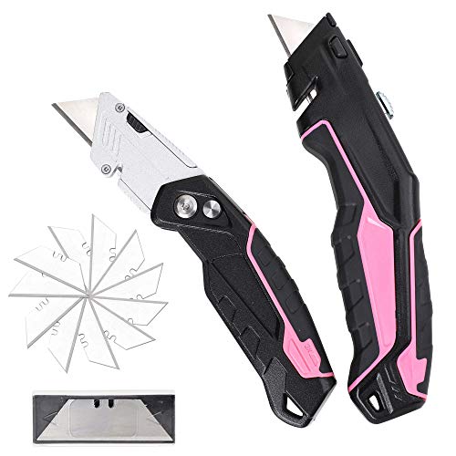 TOPLINE 2-Pack Aluminum Pink Utility Knife, Heavy Duty Retractable...