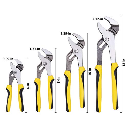 TOPLINE 4-piece Groove Joint Pliers Set with Bi-Material Handles, ...
