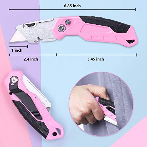 TOPLINE Pink Folding Utility Knife, Folding Pocket Box Cutter with...