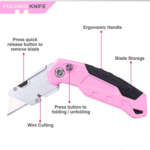 TOPLINE Pink Folding Utility Knife, Folding Pocket Box Cutter with...