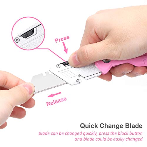TOPLINE Pink Folding Utility Knife, Folding Pocket Box Cutter with...