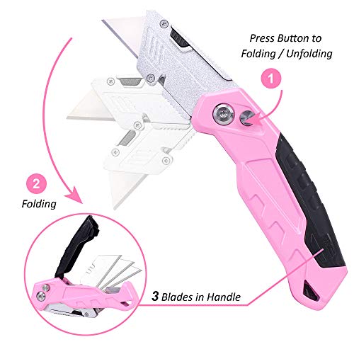 TOPLINE Pink Folding Utility Knife, Folding Pocket Box Cutter with...