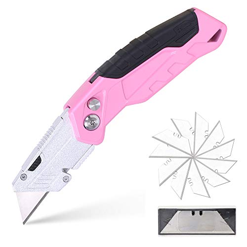TOPLINE Pink Folding Utility Knife, Folding Pocket Box Cutter with...