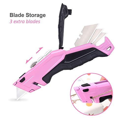 TOPLINE Pink Retractable Utility Knife, Retractable Pink Box Cutte...