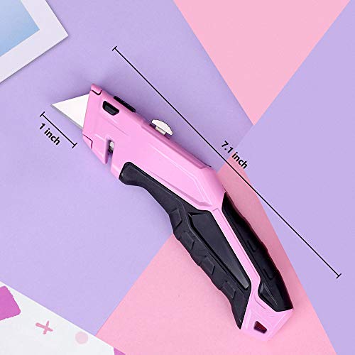 TOPLINE Pink Retractable Utility Knife, Retractable Pink Box Cutte...