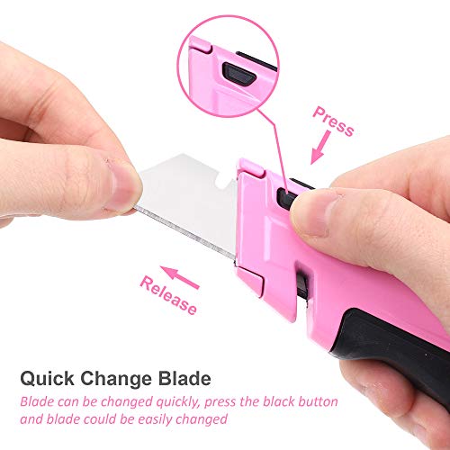 TOPLINE Pink Retractable Utility Knife, Retractable Pink Box Cutte...