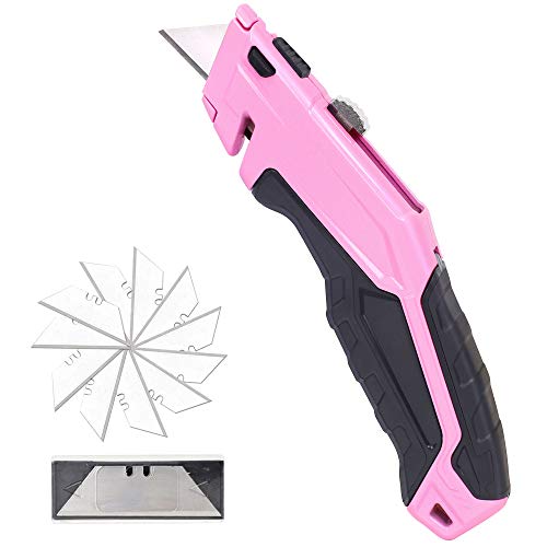 TOPLINE Pink Retractable Utility Knife, Retractable Pink Box Cutte...