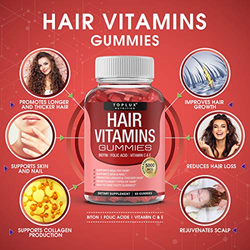 Hair Vitamins Gummies Supplement – Faster Hair Growth Gummy 5000mc...