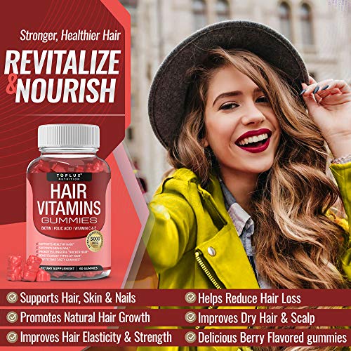 Hair Vitamins Gummies Supplement – Faster Hair Growth Gummy 5000mc...
