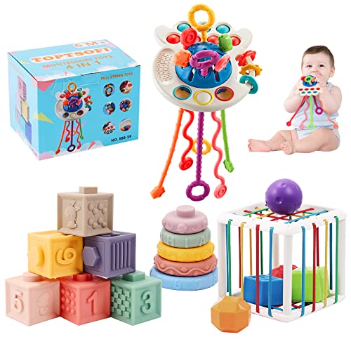 4 in 1 Baby Toys 6to12-18 Months, Pull String Baby Teething Toys, ...