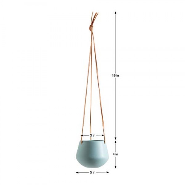 Torre & Tagus Ashbury Hanging Planter - Ceramic Plant Pot with Lea...