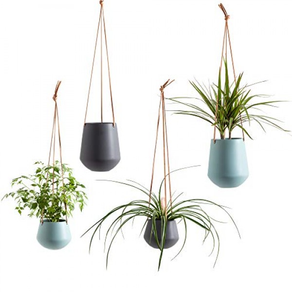 Torre & Tagus Ashbury Hanging Planter - Ceramic Plant Pot with Lea...