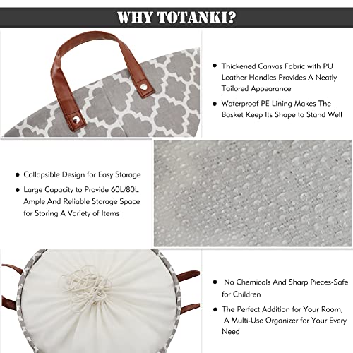 TOTANKI 60L Large Laundry Basket with Durable Leather Handle, Thic...